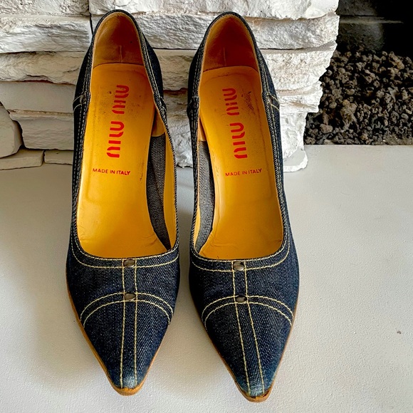 Miu Miu Shoes - MIU MIU denim studded heel pumps size 39